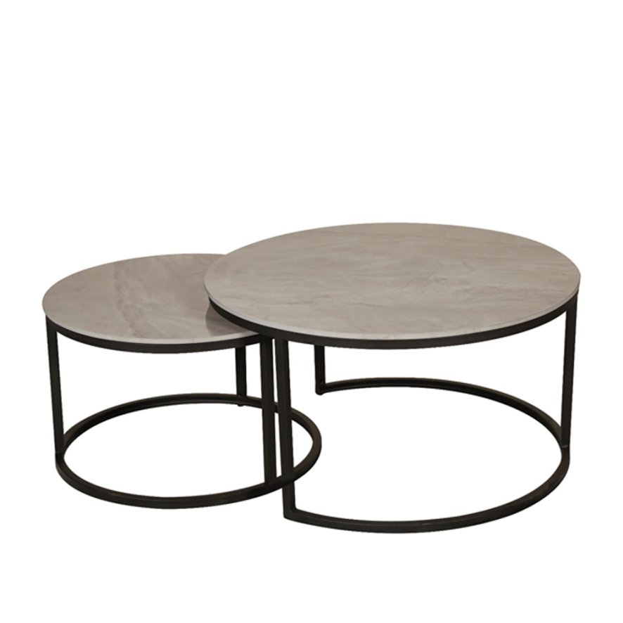 Value Mark Furniture Hutton - Nest of Two Round Coffee Tables (Grey and Black)