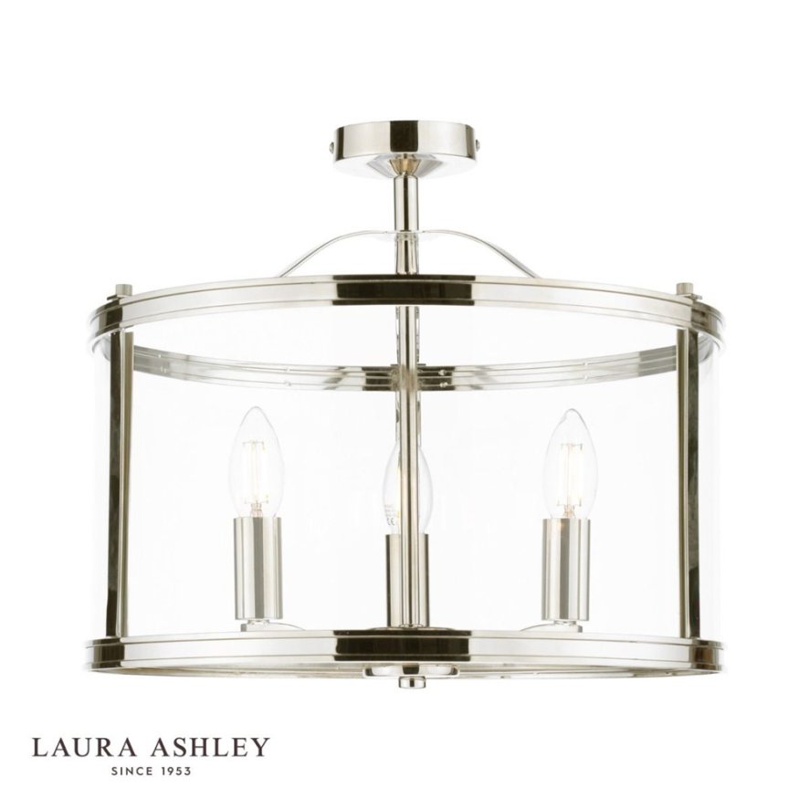 Dar Lighting Laura Ashley Harrington - 3 Light Semi-Flush Polished Nickel and Glass