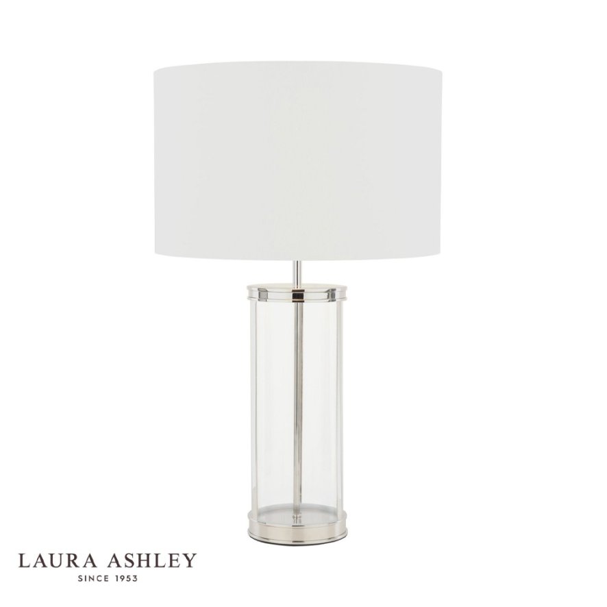 Dar Lighting Laura Ashley Harrington - Large Table Lamp With Shade (Polished Nickel and Glass)