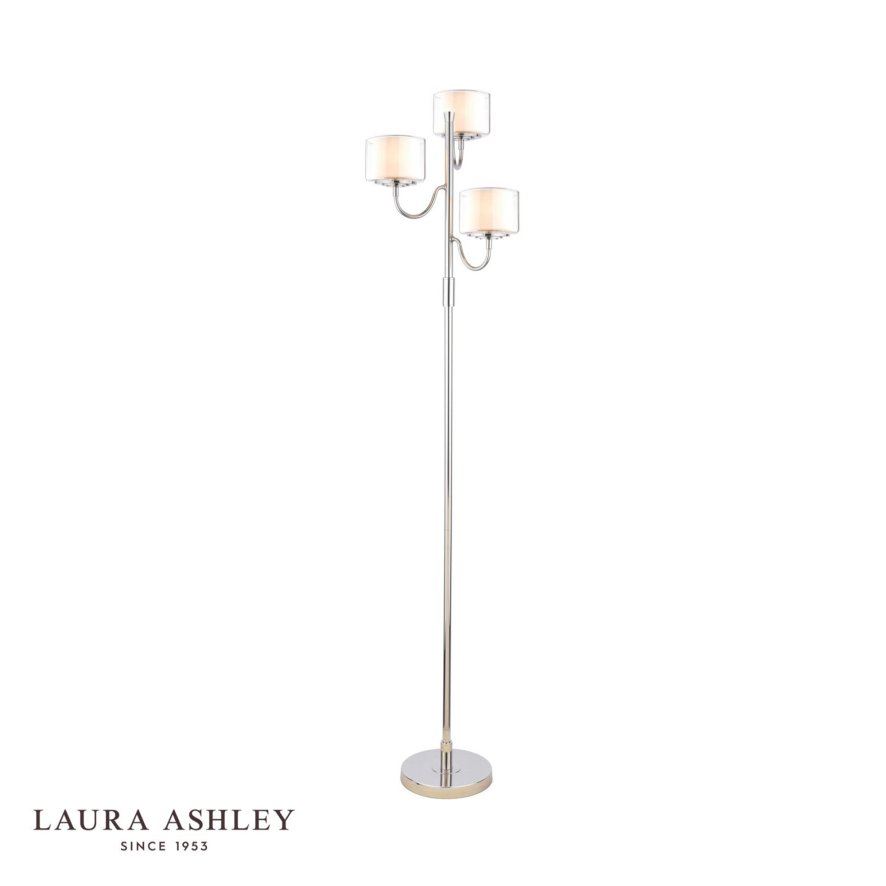 Dar Lighting Laura Ashley Southwell - 3 Light Floor Lamp Polished Nickel and Opal Glass