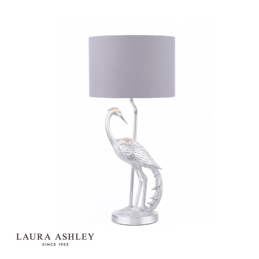 Dar Lighting Laura Ashley Tregaron - Heron Table Lamp with Shade (Silver)