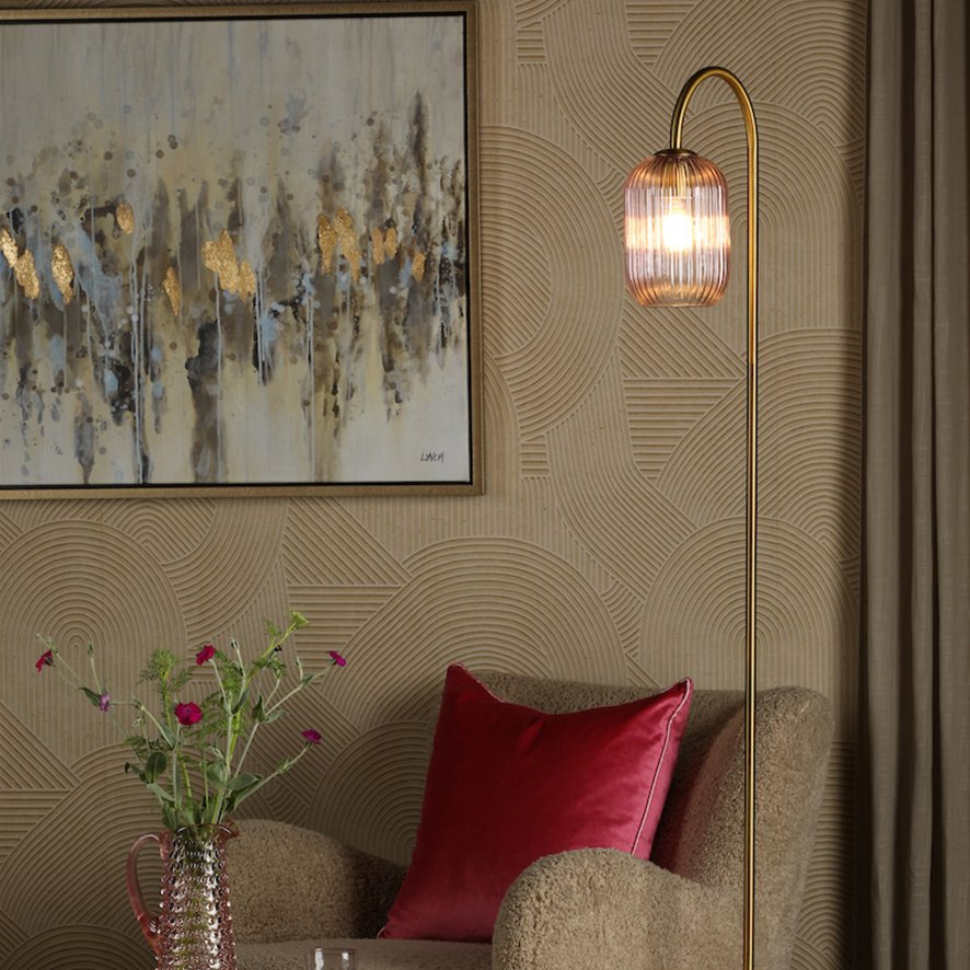 Dar Lighting Dar - Idra Floor Lamp Aged Bronze with Pink Glass