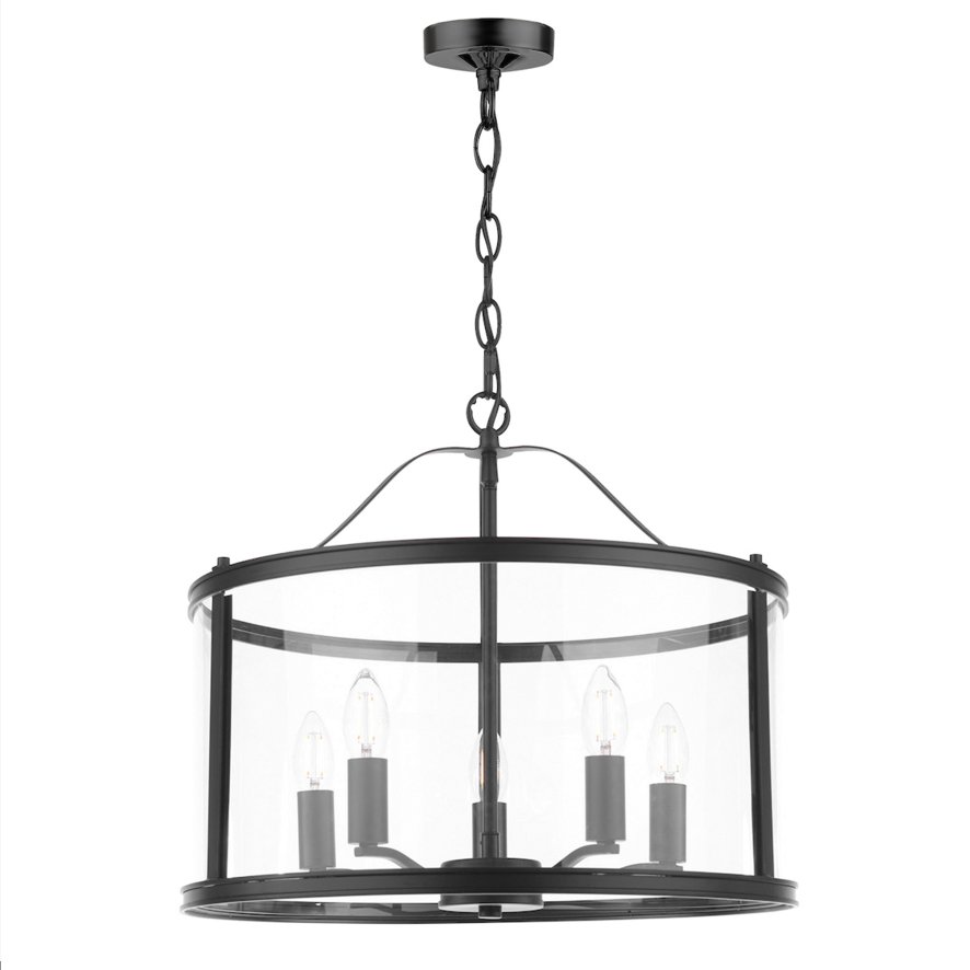 Laura Ashley Laura Ashley - Harrington 5 Light Pendant Matt Black and Glass