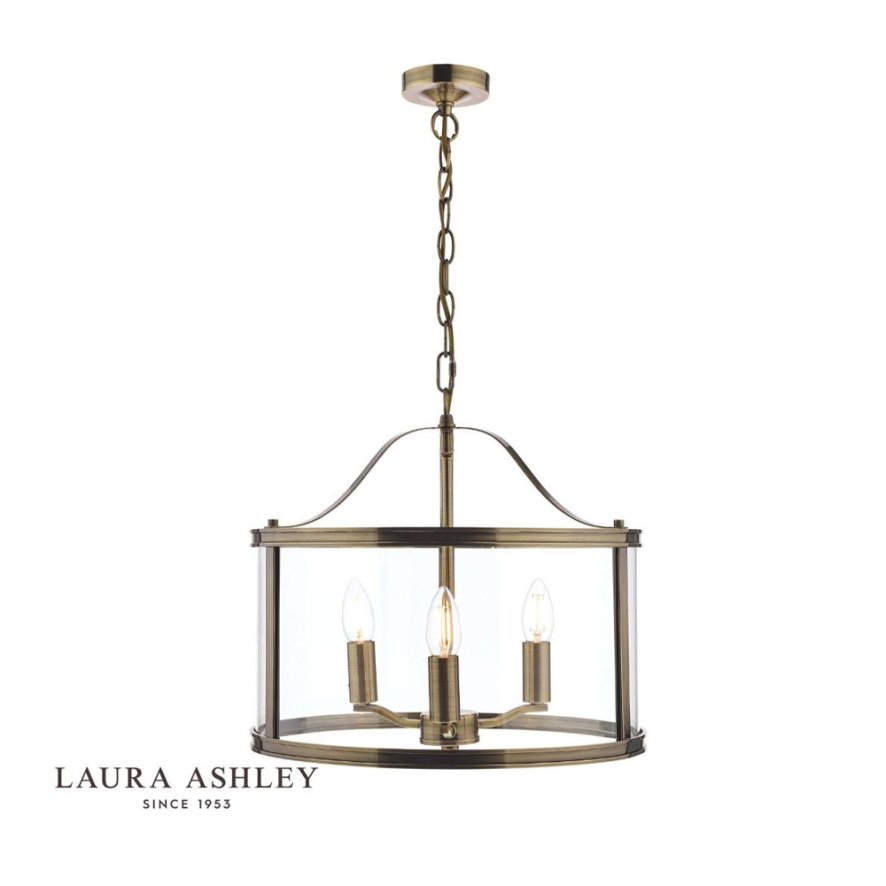 Dar Lighting Laura Ashley Harrington - 3 Light Pendant Antique Brass and Glass