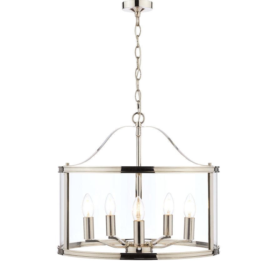 Laura Ashley Laura Ashley - Harrington 5lt Pendant Polished Nickel Glass