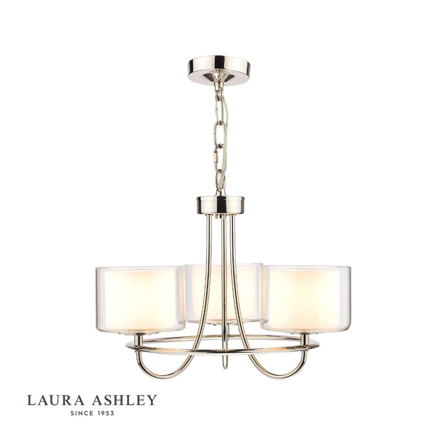 Dar Lighting Laura Ashley Southwell - 3 Light Chandelier Polished Nickel and Glass Shades