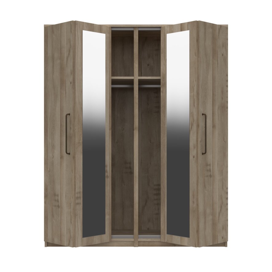 One Call Furniture Dorset - Four Door Bifold Wardrobe with Two Mirrors (Soft close)