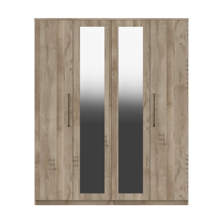 One Call Furniture Dorset - Four Door Wardrobe with Two Mirrors (Soft Close)