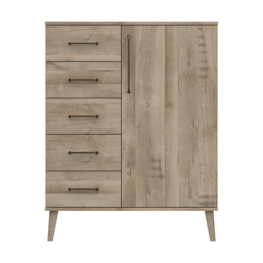 One Call Furniture Dorset - Five Drawer Cabinet with Hanging Storage (Soft Close)