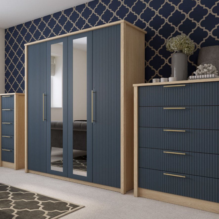 One Call Furniture Exeter - Four Door Wardrobe with Two Mirrors (Soft Close)