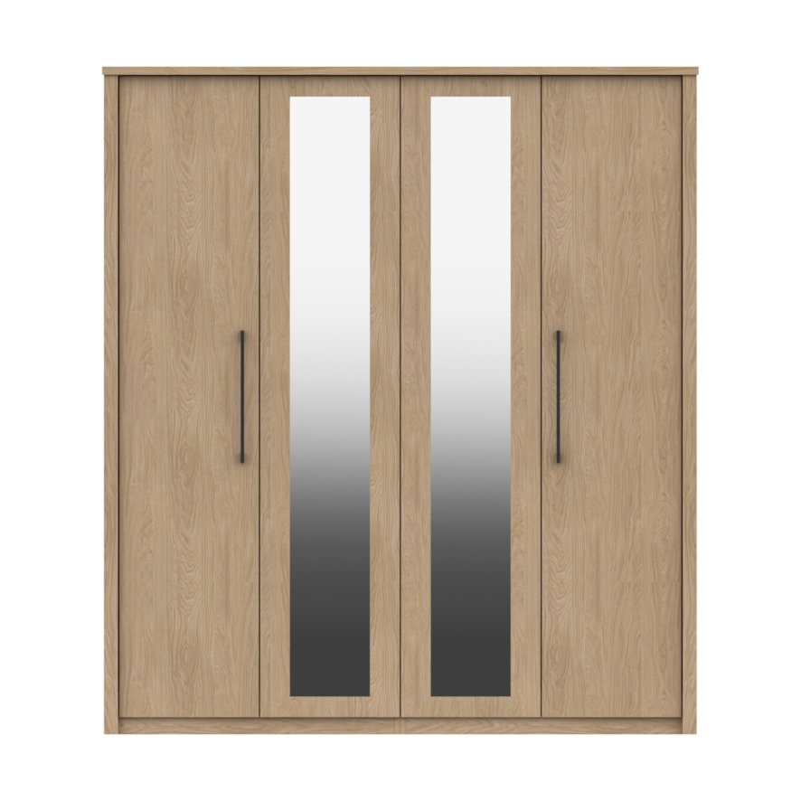 One Call Furniture Newquay - Four Door Wardrobe with Two Mirrors (Soft Close)