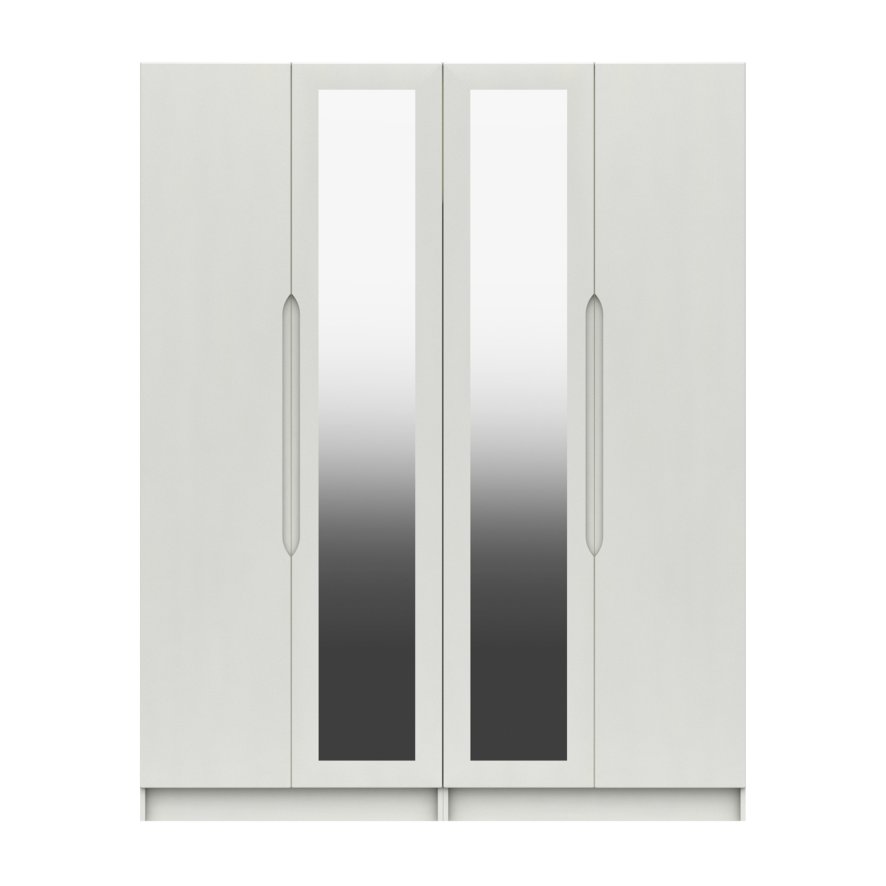 One Call Furniture Paignton - Tall Four Door Wardrobe with Two Mirrors (Soft Close)