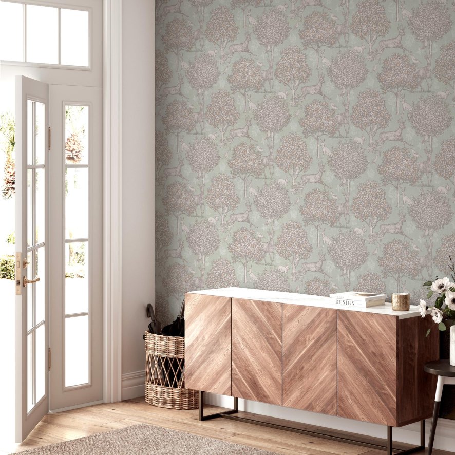 Esselle - Woodland Scene Sage Green Wallpaper Esselle - Woodland Scene Sage Green Wallpaper