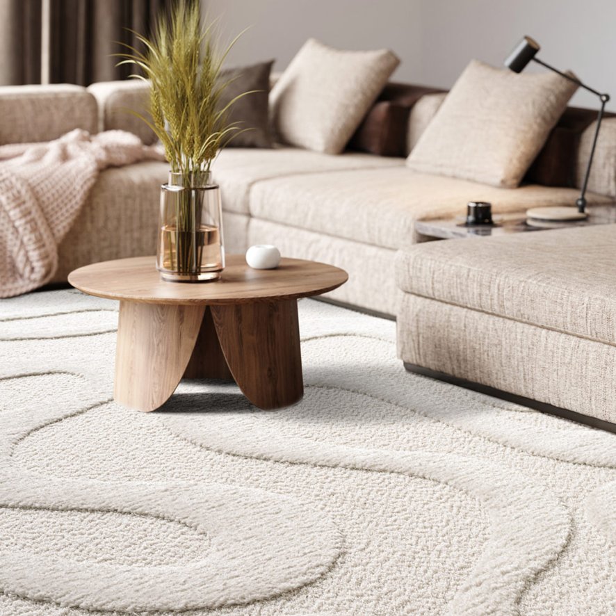 Cleo - Cream Carved Shaggy Texture Rug Cleo - Cream Carved Shaggy Texture Rug