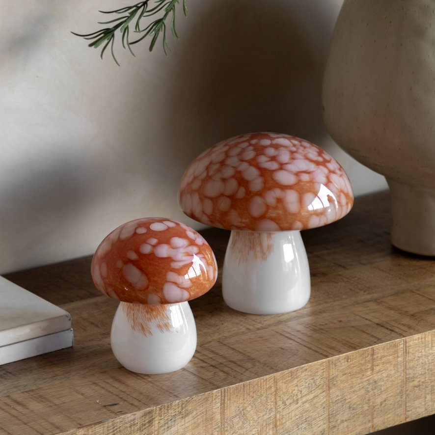 Accessories - Burnt Orange Confetti Glass Mushrooms (Set of 2) Accessories - Burnt Orange Confetti Glass Mushrooms (Set of 2)